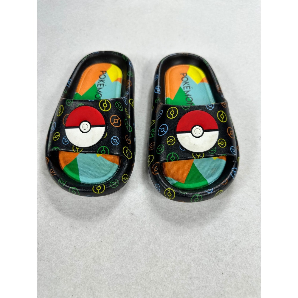 Pokemon Ground Up Kids Pokeball Slide Sandals Black Multi Color Size 11/12